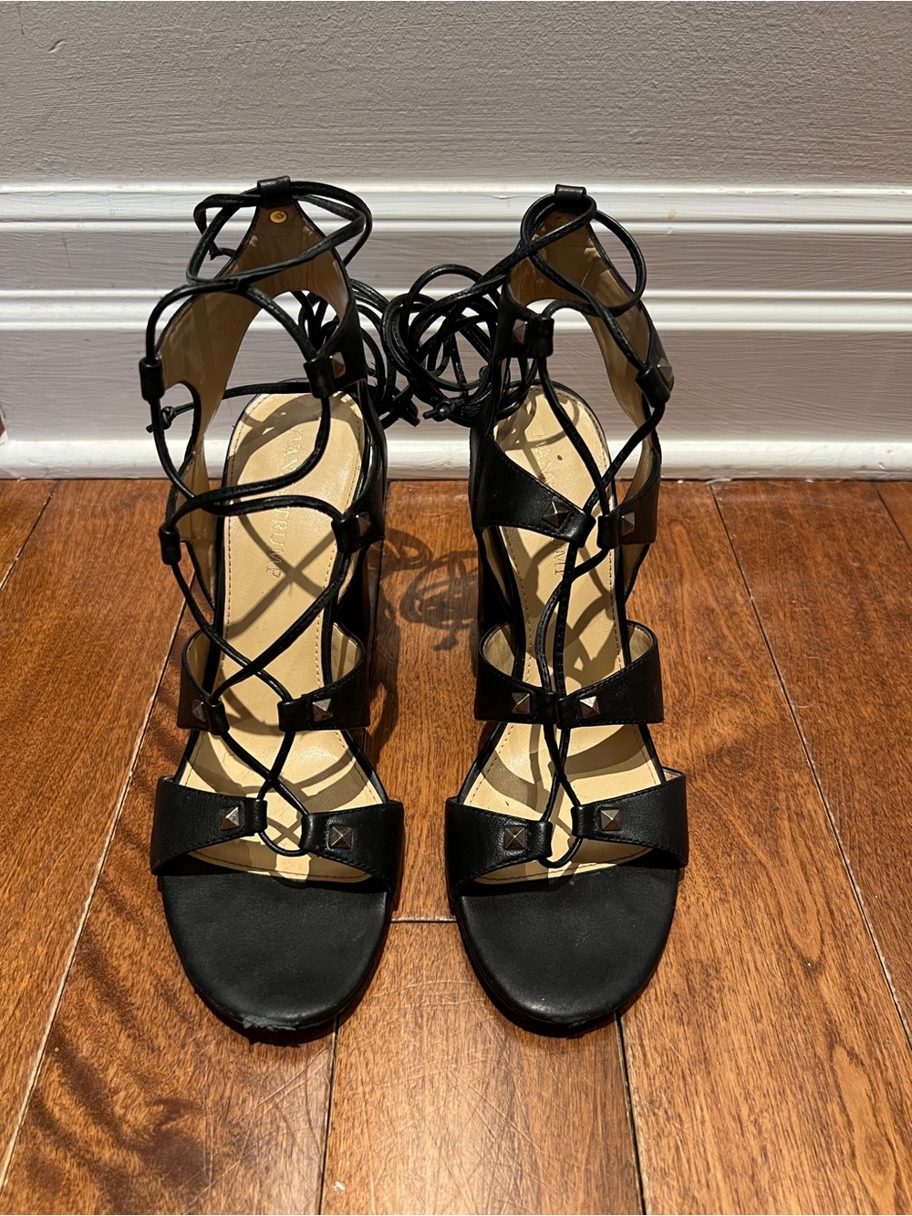 Black Lace-Up Strappy Women's Block Heel Sandals